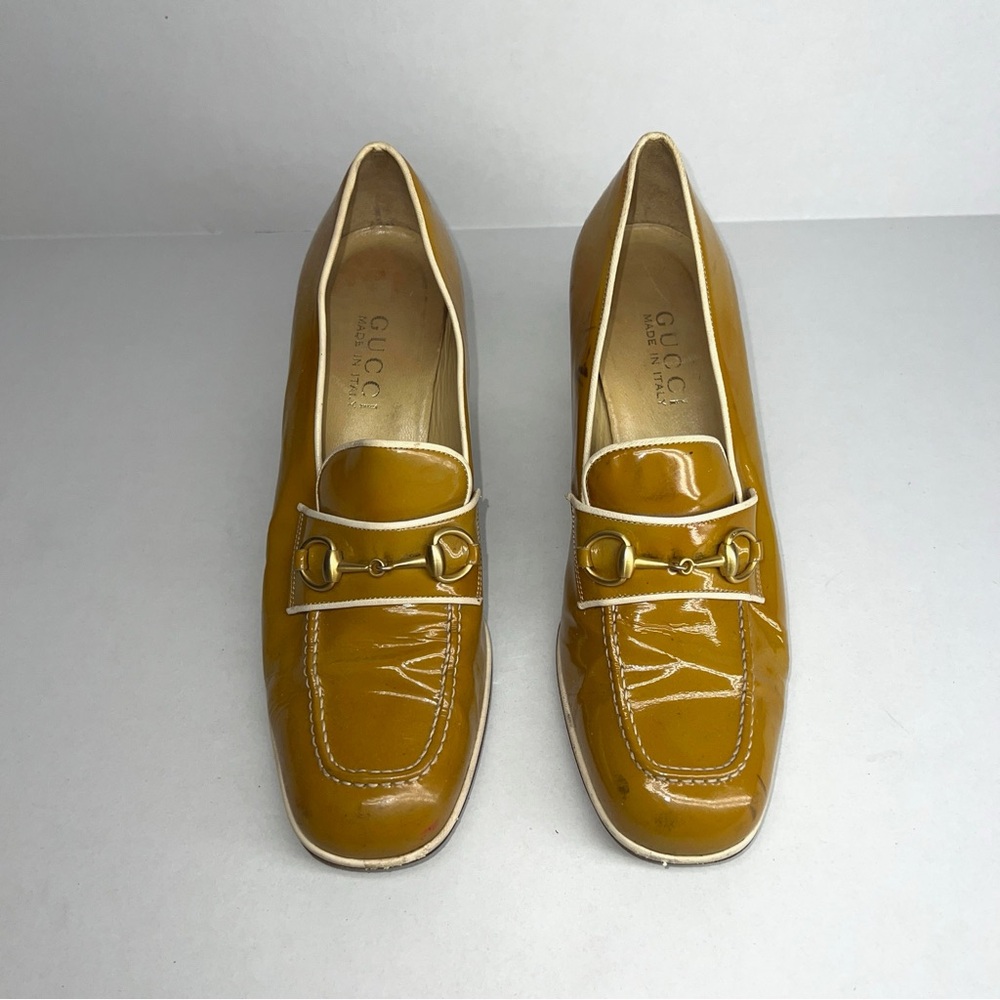 Gucci Mustard Yellow Patent Leather Mid-Heel Loafers - Picture 5 of 7